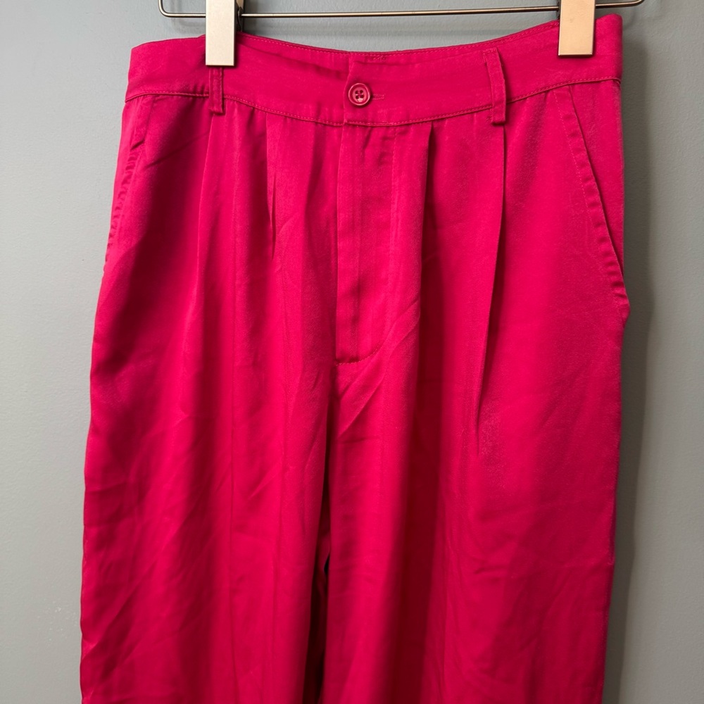 Olivaceous Pink Satin Flowy Straight Leg Pants. Size Small - Picture 3 of 9